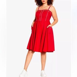 City Chic Red Piping Pin Up Dress 14/XS EUC